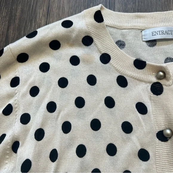 Entracte Vtg Silk Cashmere Polka Dot Crewneck Fitted Button Up Knit Cardigan M - Picture 10 of 16